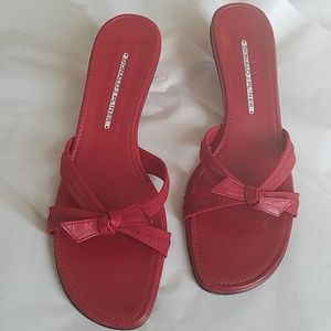 Donald J. Pliner Red Bow Slip On Sandal Heels EUC